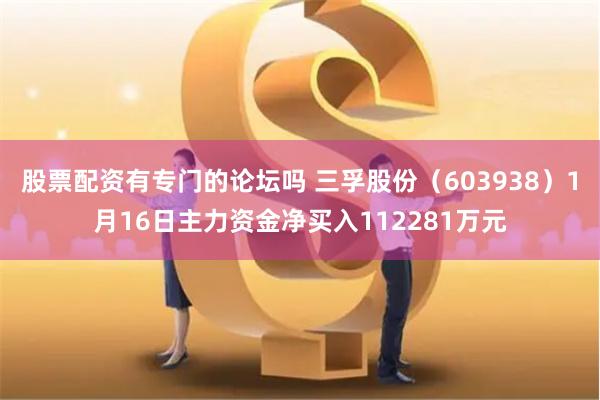 股票配资有专门的论坛吗 三孚股份（603938）1月16日主力资金净买入112281万元